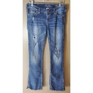 Silver Francis 18" Bootcut Distressed Medium Wash Blue Jeans Sz 29x33 Thrashed